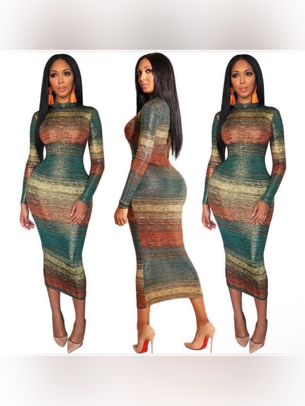 Good time USA Multicolor Striped Bodycon Dress Size Large NWOT